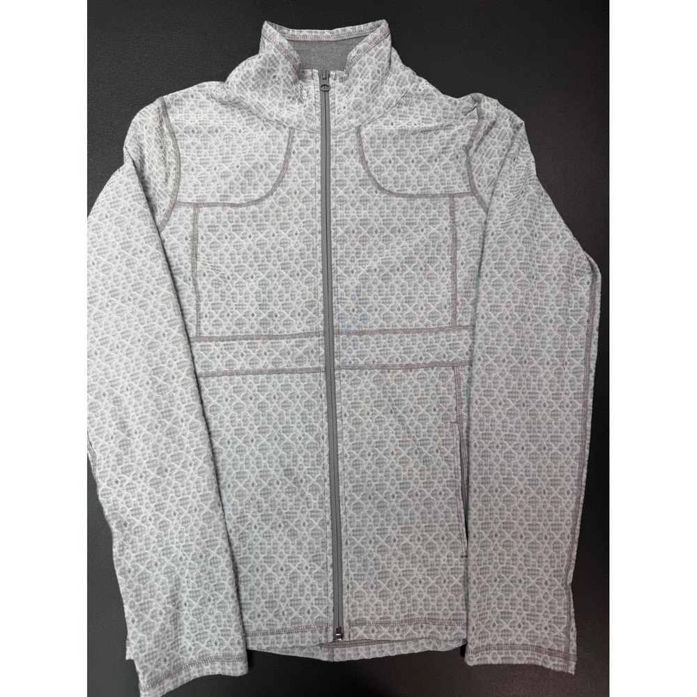 Prana Womens Grey Geometric Diamond Full Zip Mock Neck Athletic Jacket Small
